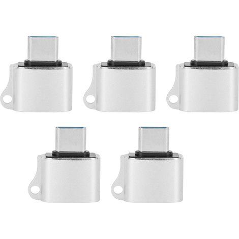 5 Pièces Adaptateur OTG Type‑C Mâle vers USB 2.0 Convertisseur de Données Portable Accessoire Informatique Argenté (1/5)