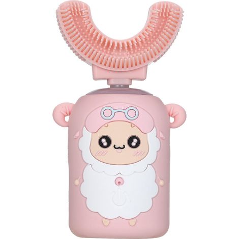 Enfants Brosse à dents électrique U-Shape 360° intelligente, automatique sonique, 3 modes, Rose