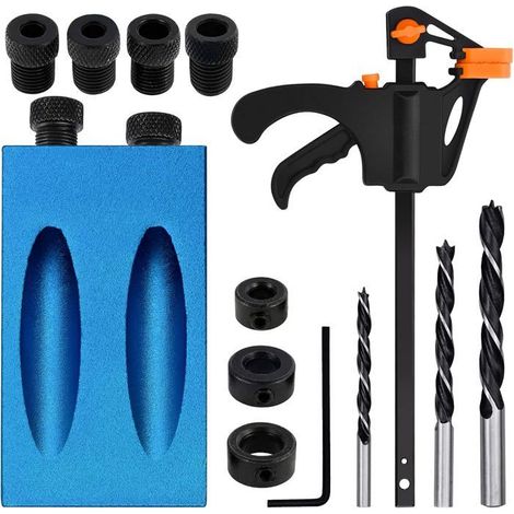 Lot de 15 guides de perçage, kit de gabarit de perçage oblique à 15°, gabarit de perçage de poche, positionneur de menuiserie avec (1/5)