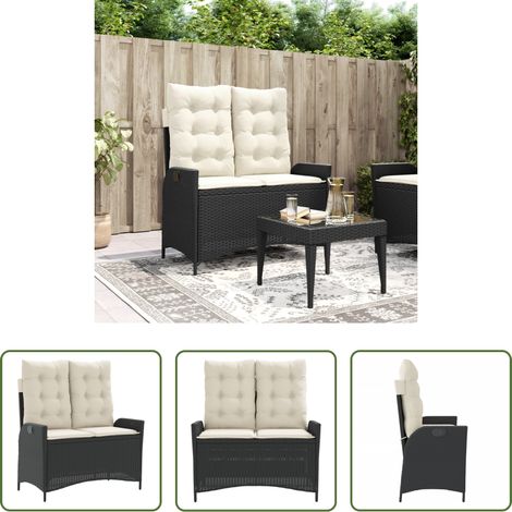 vidaXL Sitzbank - Gartenbank Verstellbar mit Kissen Schwarz Poly Rattan (1/5)
