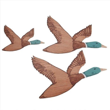 Décoration murale canard colvert en bois, canards en vol (1/5)