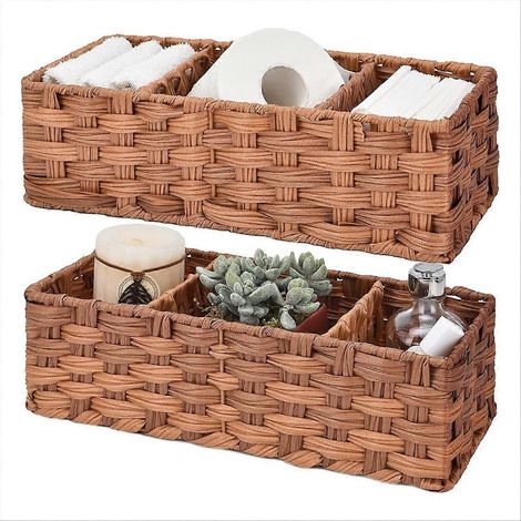 WC-Aufbewahrungseinheit, 2-teilig, braun, 3-Fächer-Organizer für den Spülkasten, praktisches Badezimmerregal (1/5)