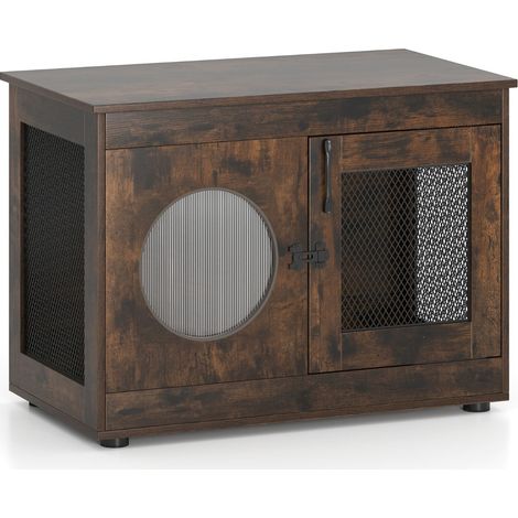 Mobile multiuso per cani 82 x 47 x 60 cm comfort ottimale porta con serratura stile rustico metallo marrone 200012779