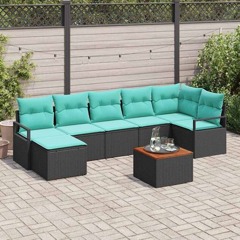 vidaXL Ensemble de canapé de jardin avec coussin 8 pcs Noir polyrotin (1/5)