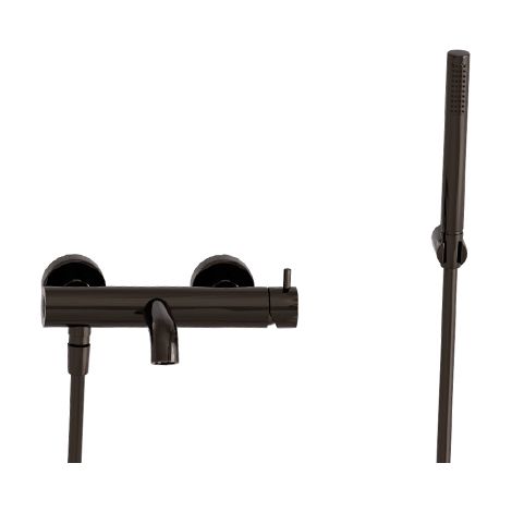 Robinet mitigeur bain douche TRIVERDE Chromé noir avec flexible et support - Cristina Ondyna (1/2)
