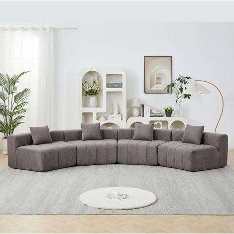 Sofá modular curvo de chenilla con 2 cojines, módulo semicircular simétrico gris HAVRYA (1/5)