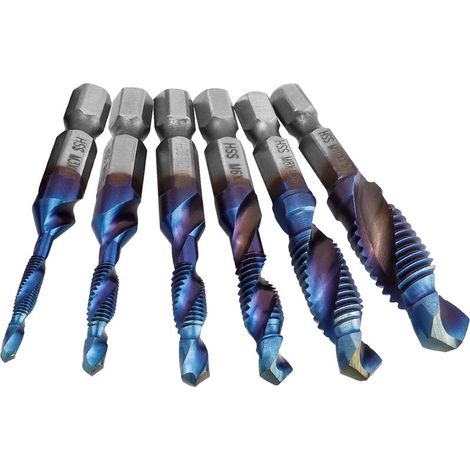 Jeu de 6 forets taraudeurs HSS M3-M10, outil de perçage en acier rapide pour métaux et plastiques (1/5)