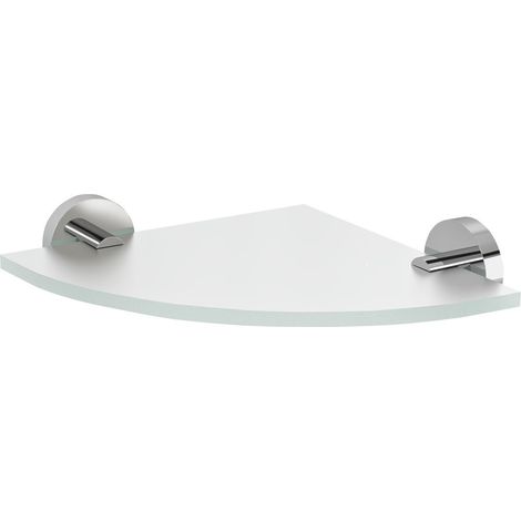 Tablette d'angle en verre X-ROUND, quart de rond 200x200mm, chrome/verre dépoli