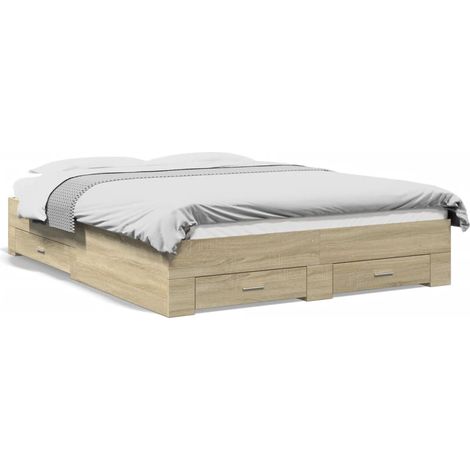 Lit double,Lit adulte,Cadre de lit avec tiroirs sans matelas chêne sonoma 150x200 cm CFW4332134 (1/5)