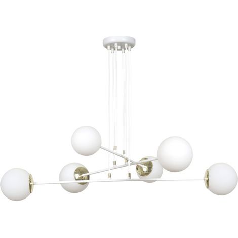 Lampada a Sospensione Ognis, Acciaio verniciato a polvere, Vetro, Bianco, 90x100x75 cm