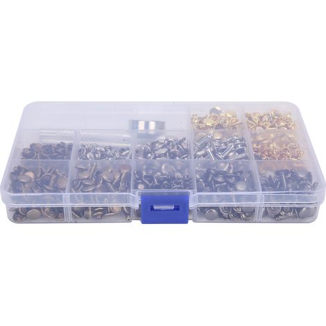 Kit 363 pièces rivets cuir 2 capuchons laiton, accessoires bricolage fait main avec outils (1/5)