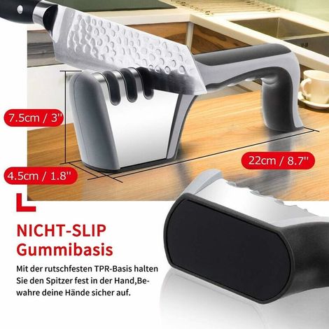 Manual knife sharpener Sharpener, 4 levels, 2 tungsten steel for coarse and scissor sharpening, diamond fine sharpening, gray special ceramic precision sharpening (1/5)