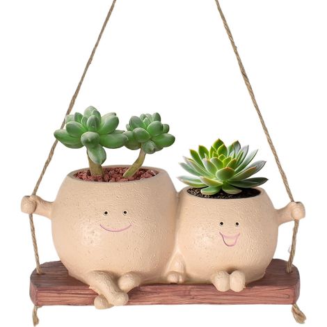 Pot de Fleurs à Suspendre,Vase en Résine avec Visage Sourire et Balançoire,avec Trou de Drainage,Pot de Usine Double Smile pour La Maison, Le Bureau, Le Balcon (1/5)