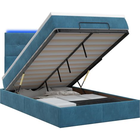 Maison Exclusive - Lit coffre avec matelas et LED Bleu foncé 120 x 200 cm Velours (1/5)