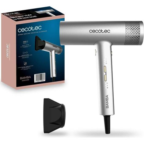 Cecotec Asciugacapelli de con Motore Digitale Bamba IoniCare RockStar Alluminio. 2000W, 105000rpm, tecnologia a ioni, 3 velocità e 4 temperature, include ugello di precisione.