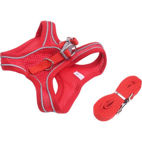1 harnais anti-traction, réfléchissant, avec coussinet en maille respirante, ajustable, laisse incluse, pour petits chiens et chats (1/5)