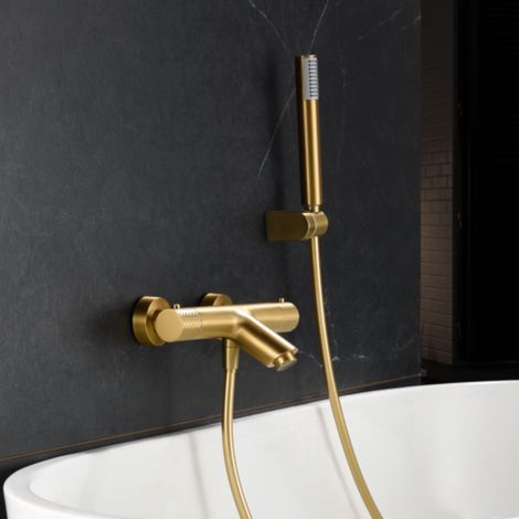 Imex -  Grifo Ducha y Bañera Termostatico Oro Serie  Génova