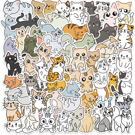 Autocollants Vinyle Étanches - Chat - 50 Pièces - Pour Bouteilles, Tumbler, Valises, Skateboards, Voitures, Carnets - PVC (1/5)