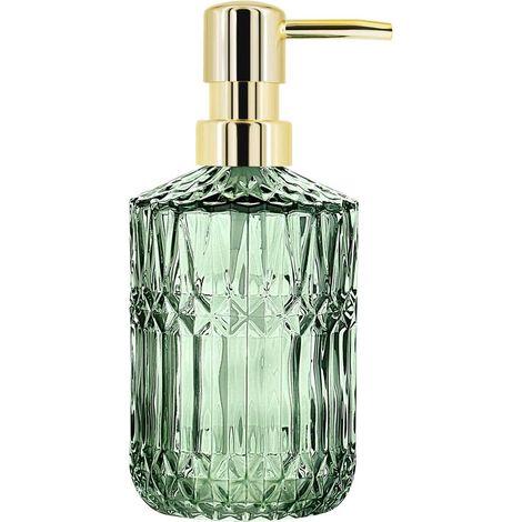Dispenser di sapone in vetro con pompa in plastica resistente - elegante dispenser vintage con pompa per sapone liquido per bagno e cucina - vegetale (1/5)