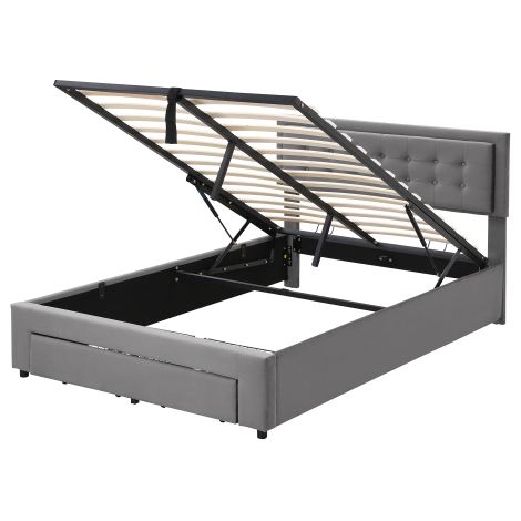 Bett mit Kasten und Schubladen, Samtstoff, Polsterbett, Lattenrost, Doppelbett, großer Stauraum (1/5)