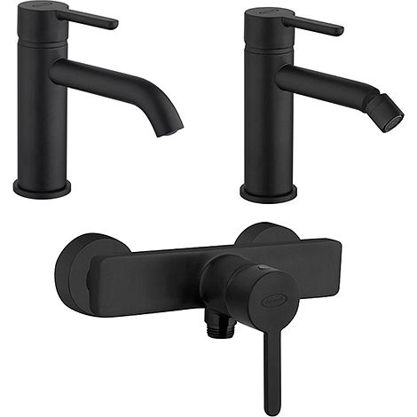 Set Rubinetti Jacuzzi per lavabo e bidet senza scarico e doccia esterno serie Sunset YO nero opaco (1/5)