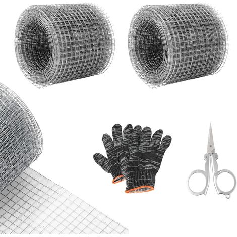 Grillage Anti Rongeur 2 Rouleaux Livré avec Gants et Ciseaux, Maille Fine en Galvanisé 10cm x 6m, Clôture de Protection Rigide, Grillage à Poule Polyvalent Barrière Anti Souris Anti Rat pour Jardin (1/5)