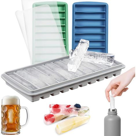 3 Pièce Bac à Glaçons avec Couvercle, 30 Bac à Glaçons Allongé en Silicone, Faciles à Libérer, Sans BPA, Empilable, Reutilisable, Pour Cocktails, Whisky, Vin, Fruits, Purées, Gourde Sport (1/5)