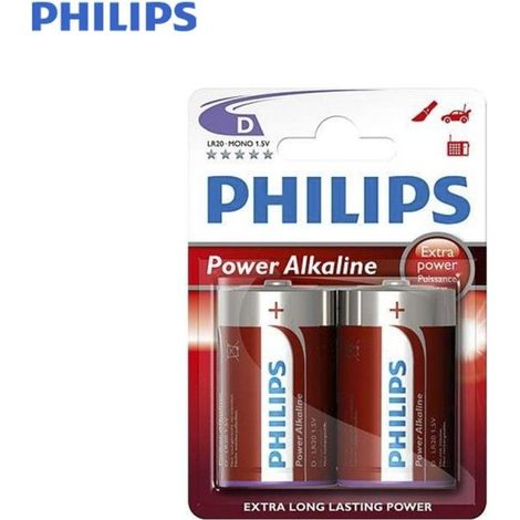 Alkaline-Batterie Philips D - Lr20 1,5V (Verpackung 2 Batterien) ø34,2x61,5mm