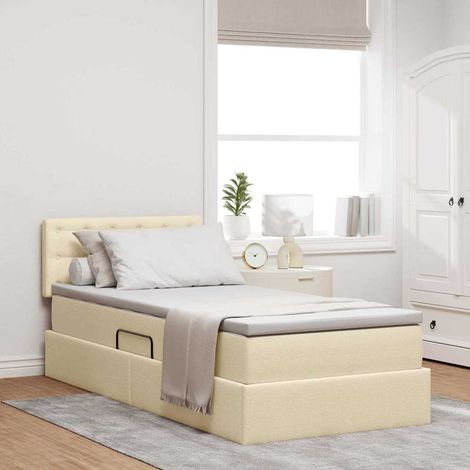 Aufbewahrungsbett mit Matratze Creme 100 x 200 cm Holzwerkstoff (1/5)