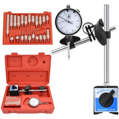 Indicateur de cadran avec base magnétique et ensemble d'inspection de précision de point, indicateur de test de cadran long bras 0-1 "calibre professionnel 0,001" (1/5)