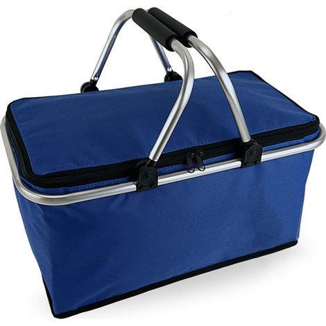 Panier De Courses Pliable - Avec Revêtement Thermique Intérieur En Aluminium - Pour Picnic Et Transport Frais - Bleu - 1 Pièce