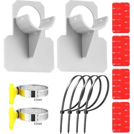 Support Pour Tuyau De Piscine Hors Sol - En Plastique Abs Et Acier Inoxydable - Fixation Double Avec Collier Et Attache - Auto-Adhésif - Lot De 2 (1/5)