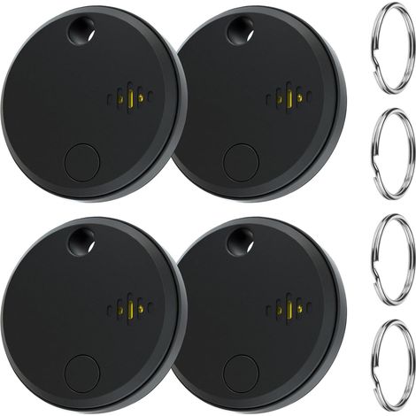 Traceur GPS (lot de 4), compatible avec Apple Find My (iOS uniquement), avec anneau porte-clés, autonomie d'un an, pour clés, portefeuilles, valises et sacs à dos (noir) (1/5)