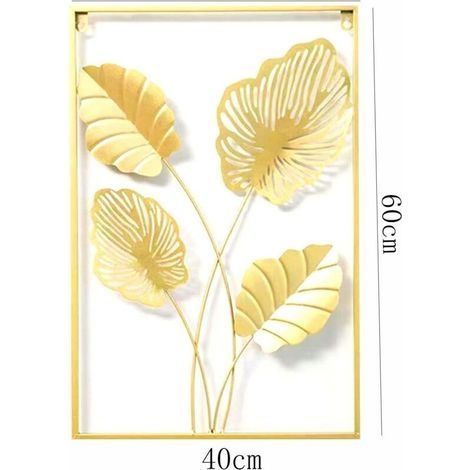 Goldene Wanddekoration 40 x 60 cm, Blattmuster, botanische Wanddekoration für Restaurants, Wanddekoration für Zuhause (1/3)