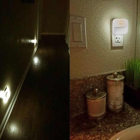 Veilleuse encastrable avec détecteur de mouvement, mini veilleuse LED blanc chaud adaptée aux salles de bains, couloirs, escaliers, chambres et cuisines. (1/5)