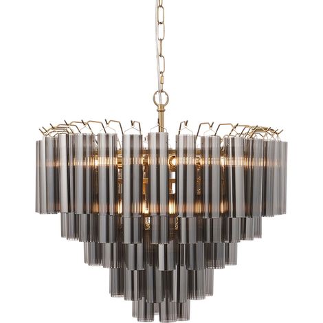 Lampadario Toulouse ottone satinato vetro fumé 12xG9 Endon (1/5)