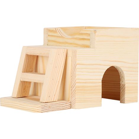 Maison En Bois Pour Hamster - Cabane Résistante Avec Escalier Et Plateau Repas - Abri Naturel Pour Rongeurs - 1 Pièce (1/5)