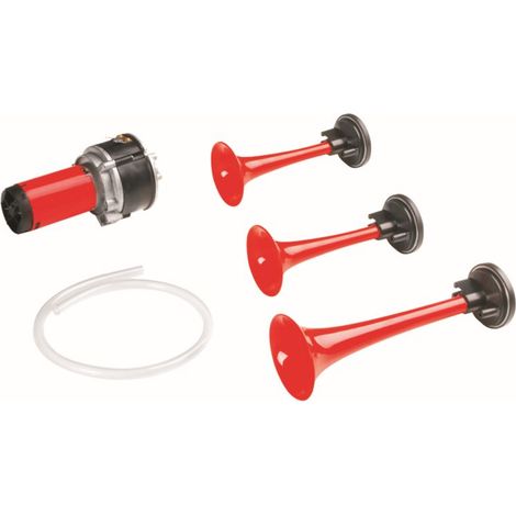 BOCINA GAUSS (BOCINA) UNIVERSAL ELECTRONEUMÁTICA (TONOS ALTOS, MEDIOS Y BAJOS) ROJA (L 153 MM, 165 MM, 215 MM)