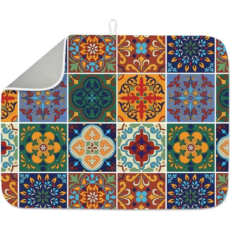 Carreaux de Céramique Mexicains Tapis d'égouttement pour le comptoir de la cuisine 45,7 x 61 cm Carreaux Mandala Tapis absorbant Séchage rapide Résistant à la chaleur Tapis pour bar à café (1/5)