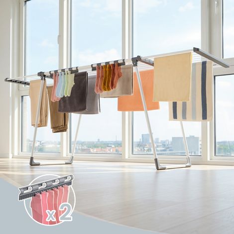 Étendoir à Linge Pliable, Support Extensible avec Porte-chaussettes, 22 m d’Étendage, Blanc et Gris (1/5)