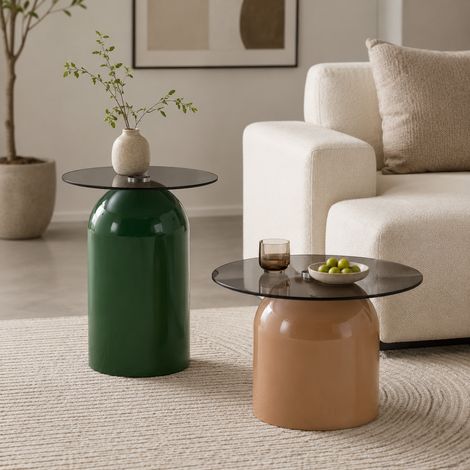 Tables basses 2 pcs verre trempé vert et beige (1/5)
