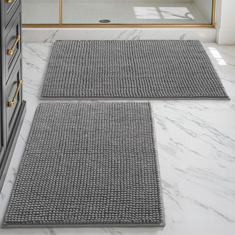 Tappeti da Bagno Set in Ciniglia Antiscivolo Grigio 50x80cm (1/5)