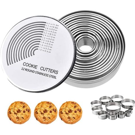 Lot 12 Emporte-Pièces Ronds Inox + Boîte, mini cookie cutters pâtisserie/beignets/fondant
