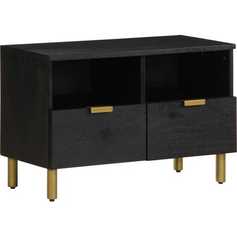 Meuble TV moderne avec grand rangement salon 70 x 33 x 46 cm en bois d'ingénierie noir