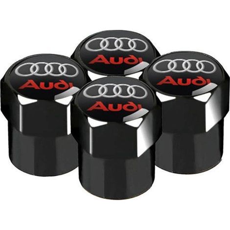 4-Piece Car Valve Cap Set for Audi, Tire Valve, Metal Valve Cap, Corrosion Resistant Dustproof Cap Accessories (Audi Black and Red) (1/5)