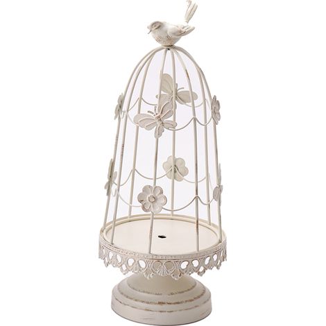 Bougeoir en forme de cage à oiseaux, cage à oiseaux décorative pour mariages, centres de table, ensemble de bougeoirs en fer, décoration intérieure (petit blanc)