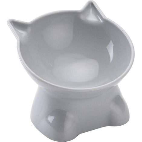 Gamelles Suélevées pou Chat - Inclinable à 15 Degés, Peu Pofonde 13,5 cm - pou Nouitue et Eau - en Étain
