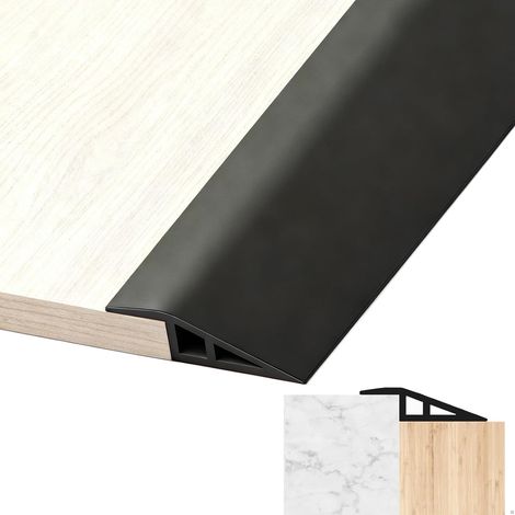 Barre de Seuil Adhésive PVC - 1 Pièce - Noir Mat - Rattrapage de Niveau 5 à 10 mm - Transition Sol Intérieur - 100 x 5 cm (1/5)