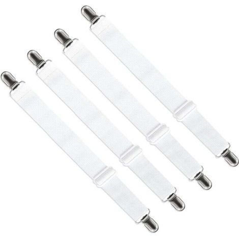 Verstellbarer Spannbettlaken-Spanner, verstellbarer Gurtverschluss für Bettlaken, Sofalaken, Bügelbrettbezüge (Weiß, 4er-Pack)