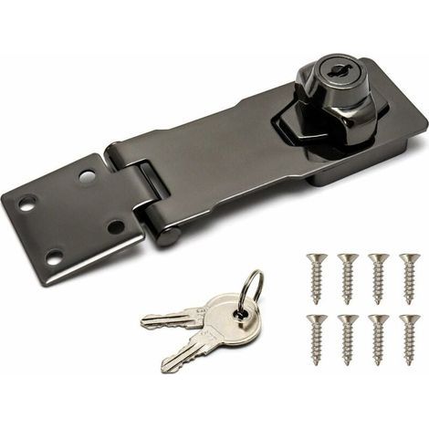 vol de sécurité, 4"/10cm, dispositif de verrouillage avec clé et vis pour serrure de porte porte d'entrée, porte de garage, noir (1/3)